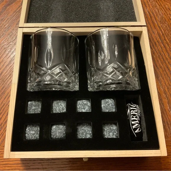 🥃Amerigo “Make It Special” Whiskey Glasses & Stone Ice Cubes Wooden Box Set! - Picture 12 of 14